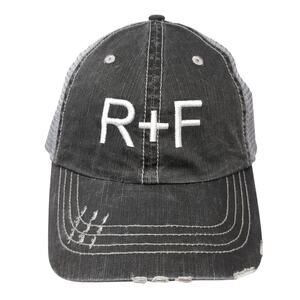 R+F Strapback Trucker Cap Gray One Size Adjustable Distressed Mesh Back